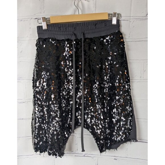 R13 Black Sequin Harem Shorts Womens XS Mens Distressed Sweat pants Cool - Picture 1 of 7